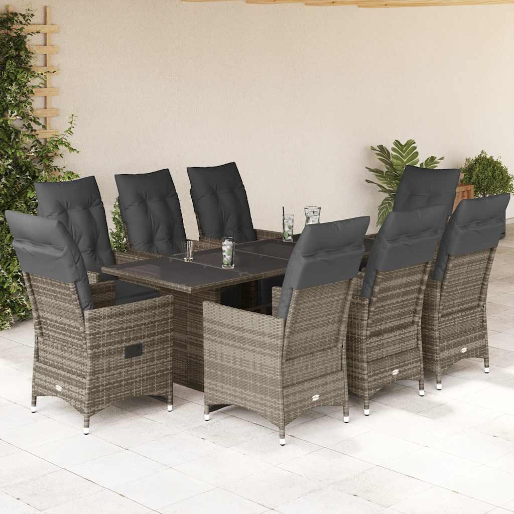 vidaXL Set bistro de grădină cu perne, 9 piese, gri, poliratan vidaXL Set bistro de grădină cu perne, 9 piese, gri, poliratan