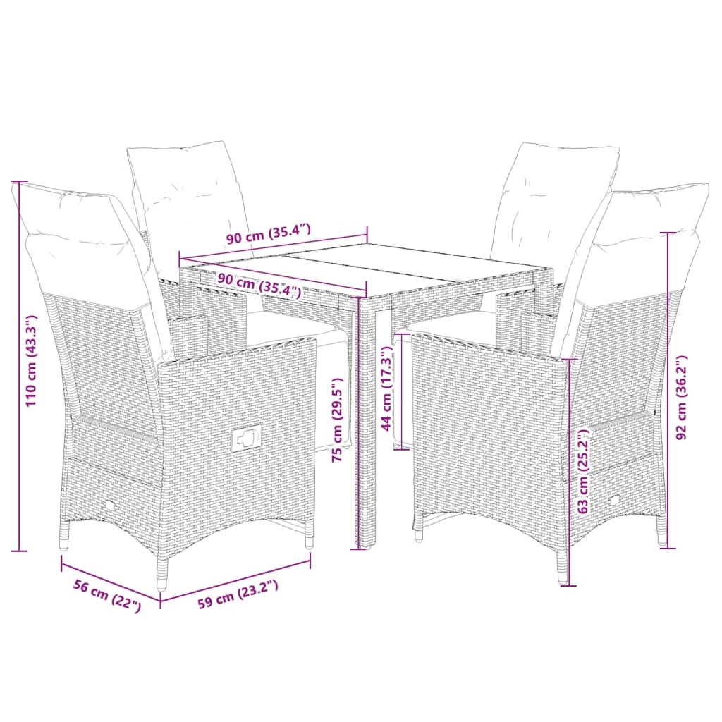 vidaXL Set bistro de grădină, 5 piese, cu perne, maro, poliratan vidaXL Set bistro de grădină, 5 piese, cu perne, maro, poliratan