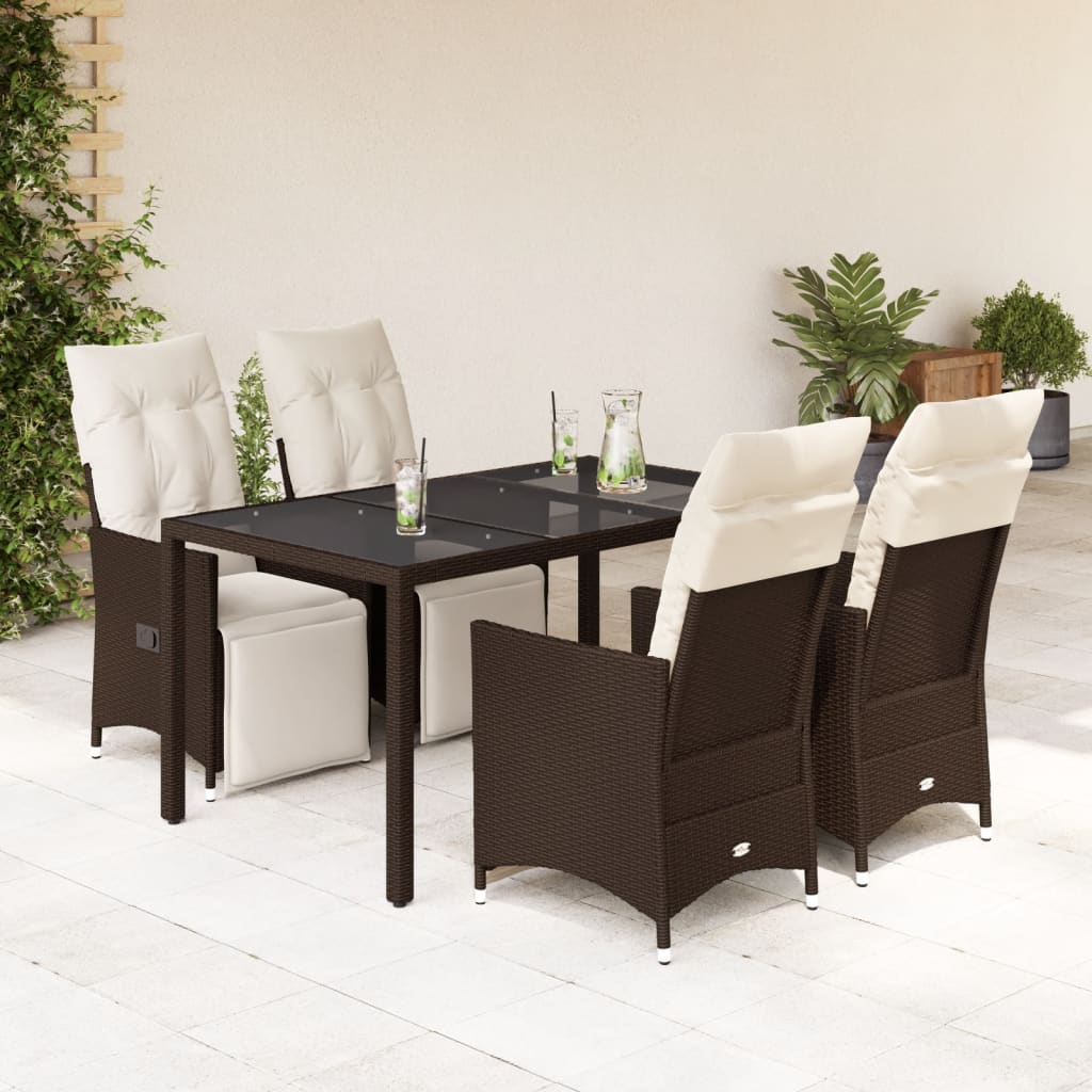 vidaXL Set bistro de grădină, 5 piese, cu perne, maro, poliratan vidaXL Set bistro de grădină, 5 piese, cu perne, maro, poliratan
