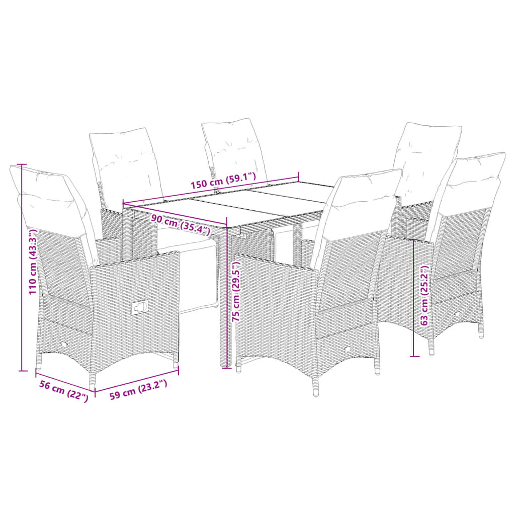 vidaXL Set bistro de grădină cu perne, 7 piese, maro, poliratan vidaXL Set bistro de grădină cu perne, 7 piese, maro, poliratan