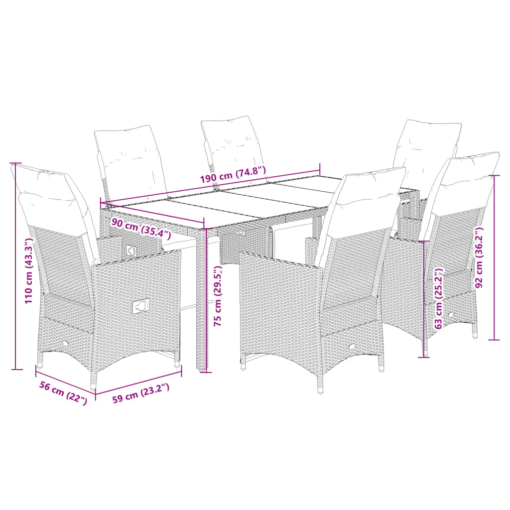 vidaXL Set bistro de grădină cu perne, 7 piese, maro, poliratan vidaXL Set bistro de grădină cu perne, 7 piese, maro, poliratan