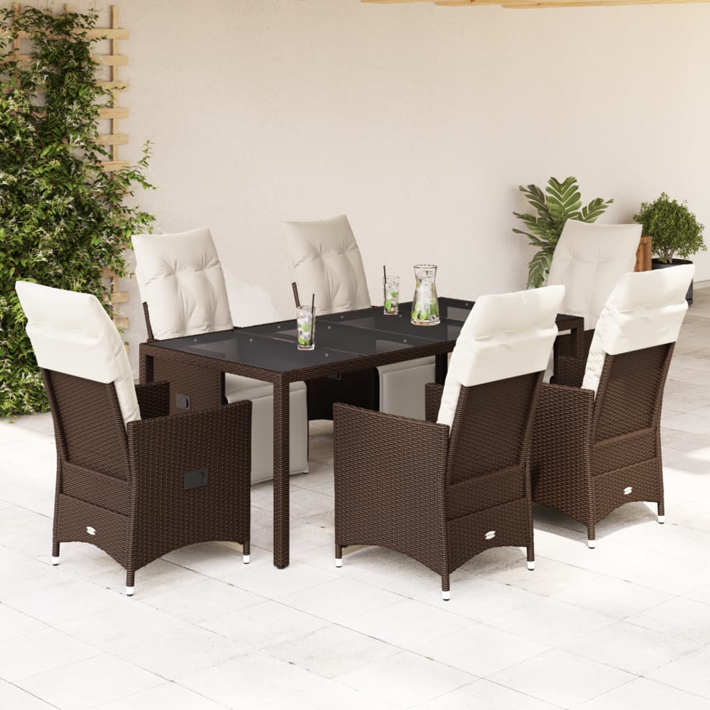 vidaXL Set bistro de grădină cu perne, 7 piese, maro, poliratan vidaXL Set bistro de grădină cu perne, 7 piese, maro, poliratan