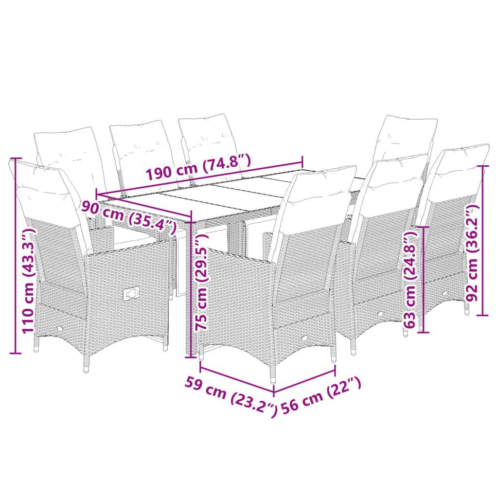 vidaXL Set bistro de grădină cu perne, 9 piese, maro, poliratan vidaXL Set bistro de grădină cu perne, 9 piese, maro, poliratan
