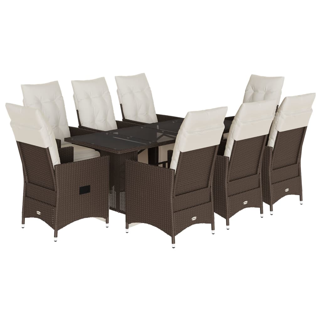 vidaXL Set bistro de grădină cu perne, 9 piese, maro, poliratan vidaXL Set bistro de grădină cu perne, 9 piese, maro, poliratan