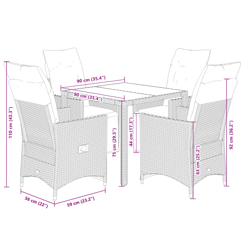 vidaXL Set bistro de grădină, 5 piese, cu perne, bej, poliratan vidaXL Set bistro de grădină, 5 piese, cu perne, bej, poliratan
