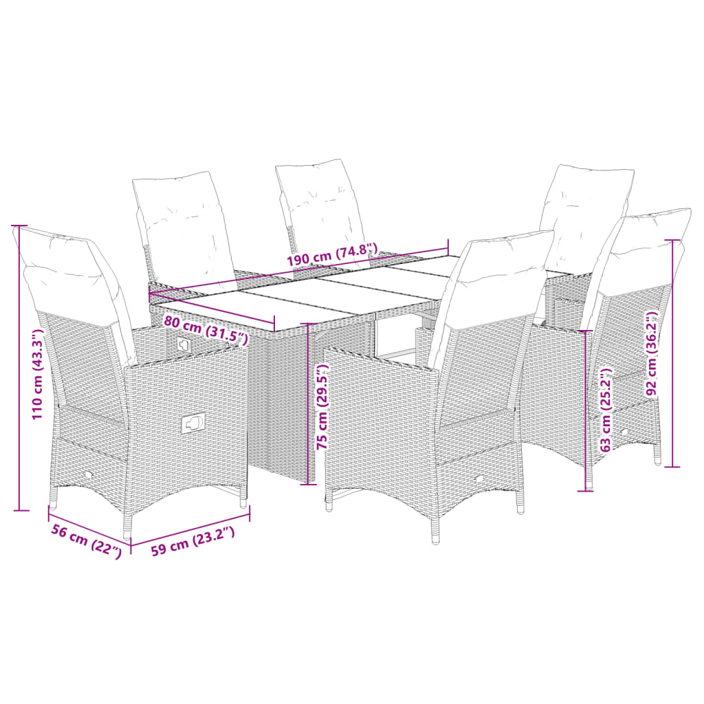 vidaXL Set bistro de grădină, 7 piese, cu perne, bej, poliratan vidaXL Set bistro de grădină, 7 piese, cu perne, bej, poliratan