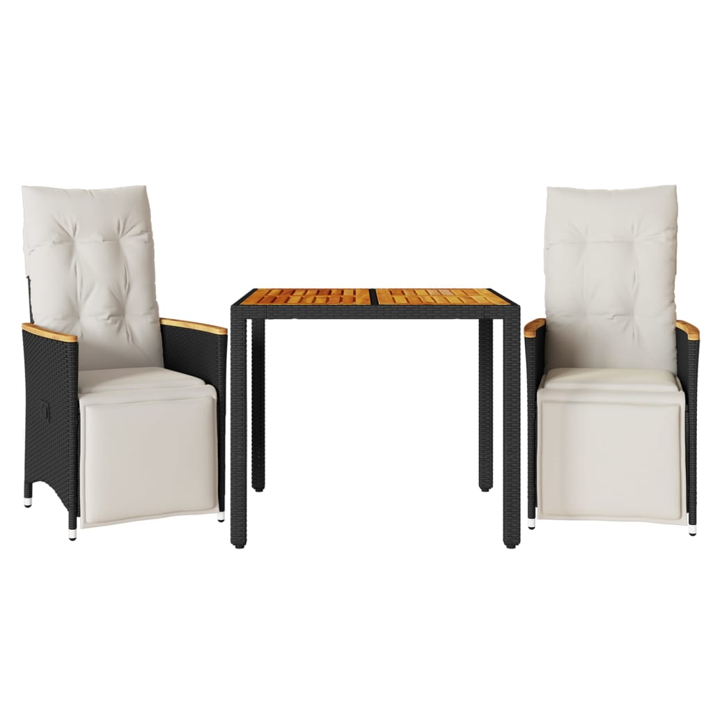 vidaXL Set bistro de grădină cu perne, 3 piese, negru, poliratan vidaXL Set bistro de grădină cu perne, 3 piese, negru, poliratan