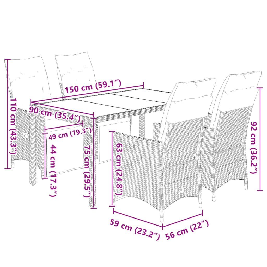 vidaXL Set bistro de grădină cu perne, 5 piese, negru, poliratan vidaXL Set bistro de grădină cu perne, 5 piese, negru, poliratan