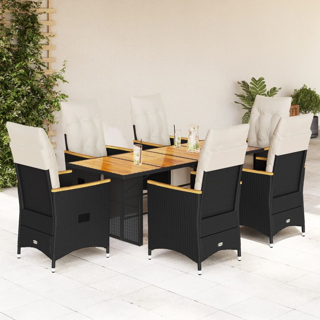 vidaXL Set bistro de grădină, 7 piese, cu perne, negru, poliratan vidaXL Set bistro de grădină, 7 piese, cu perne, negru, poliratan