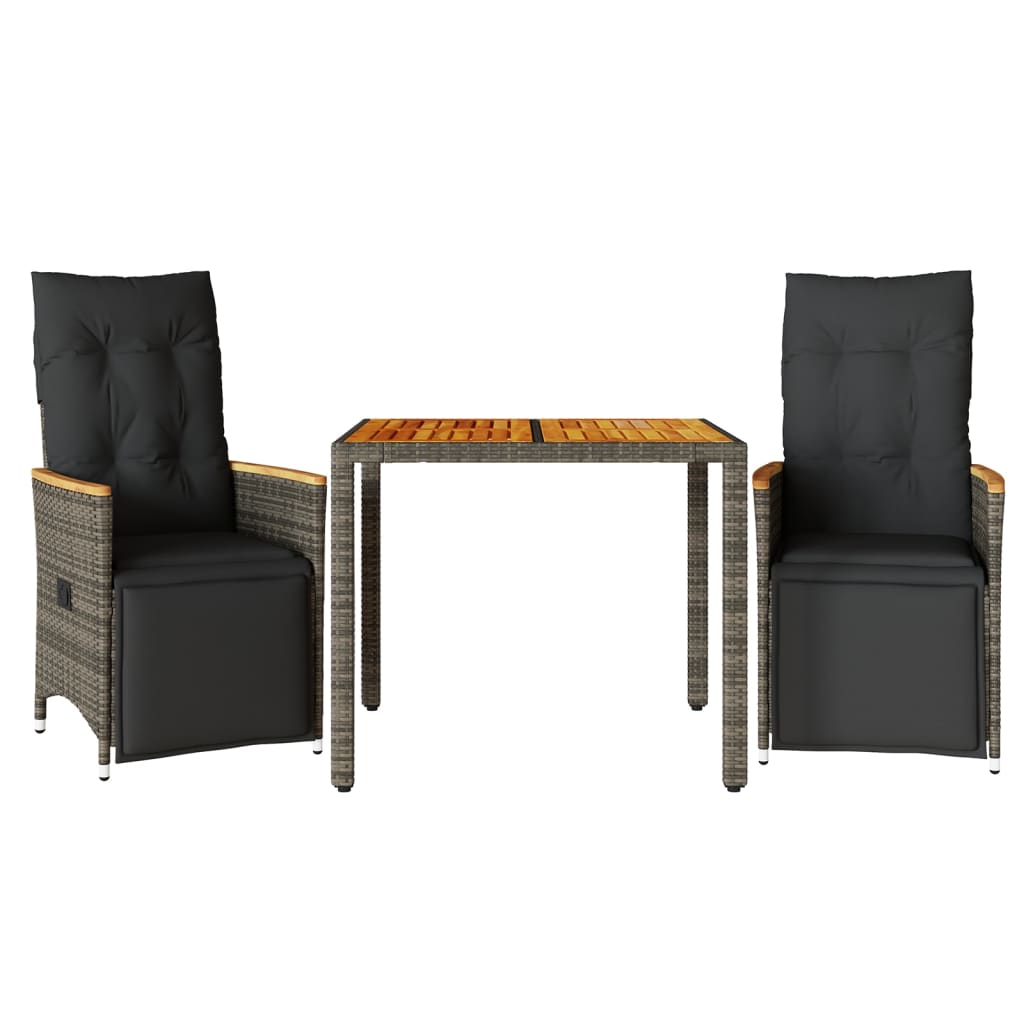 vidaXL Set bistro de grădină cu perne, 3 piese, gri, poliratan vidaXL Set bistro de grădină cu perne, 3 piese, gri, poliratan