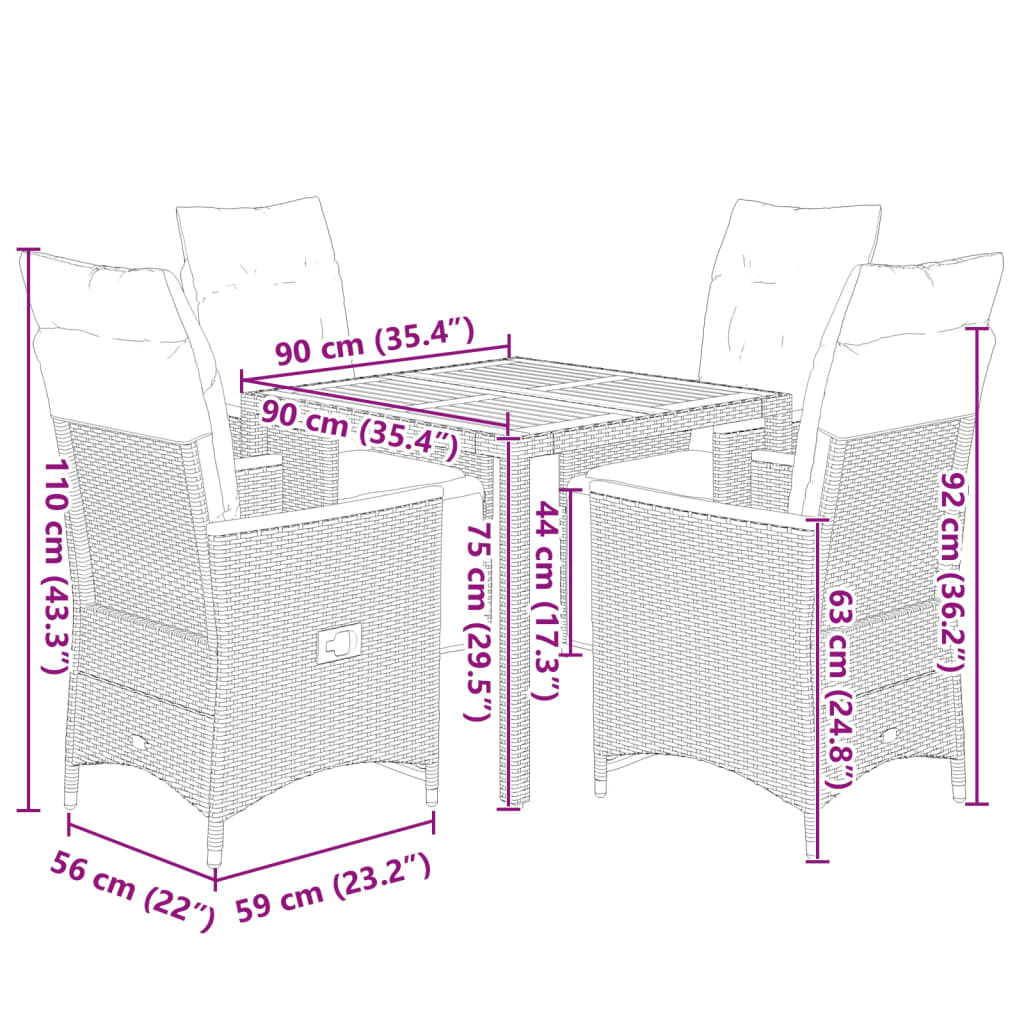 vidaXL Set bistro de grădină cu perne, 5 piese, gri, poliratan vidaXL Set bistro de grădină cu perne, 5 piese, gri, poliratan