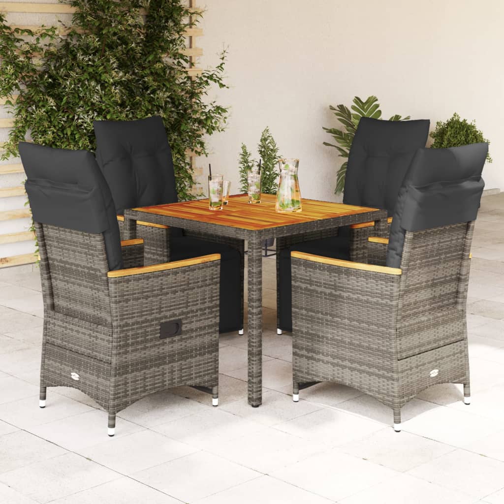 vidaXL Set bistro de grădină cu perne, 5 piese, gri, poliratan vidaXL Set bistro de grădină cu perne, 5 piese, gri, poliratan
