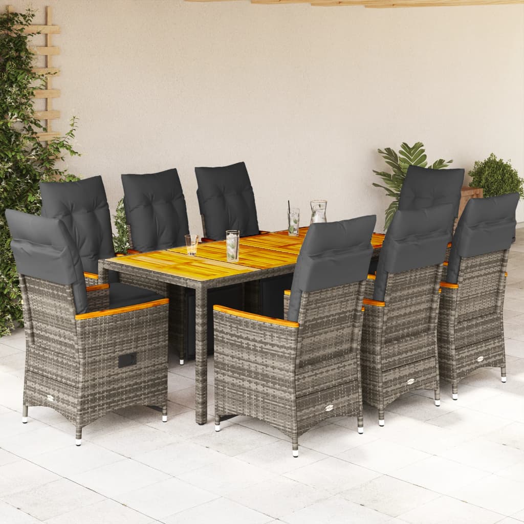 vidaXL Set bistro de grădină cu perne, 9 piese, gri, poliratan vidaXL Set bistro de grădină cu perne, 9 piese, gri, poliratan