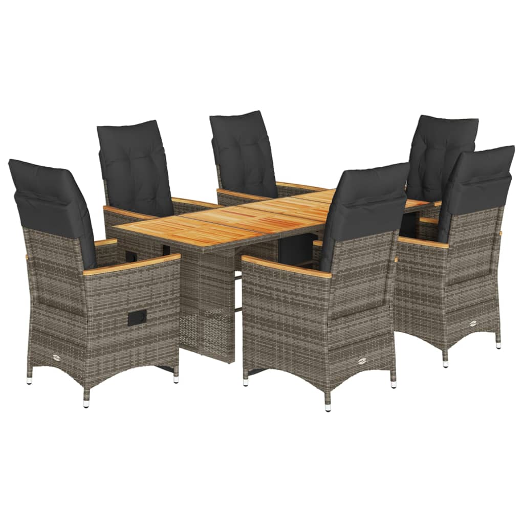 vidaXL Set bistro de grădină cu perne, 7 piese, gri, poliratan vidaXL Set bistro de grădină cu perne, 7 piese, gri, poliratan