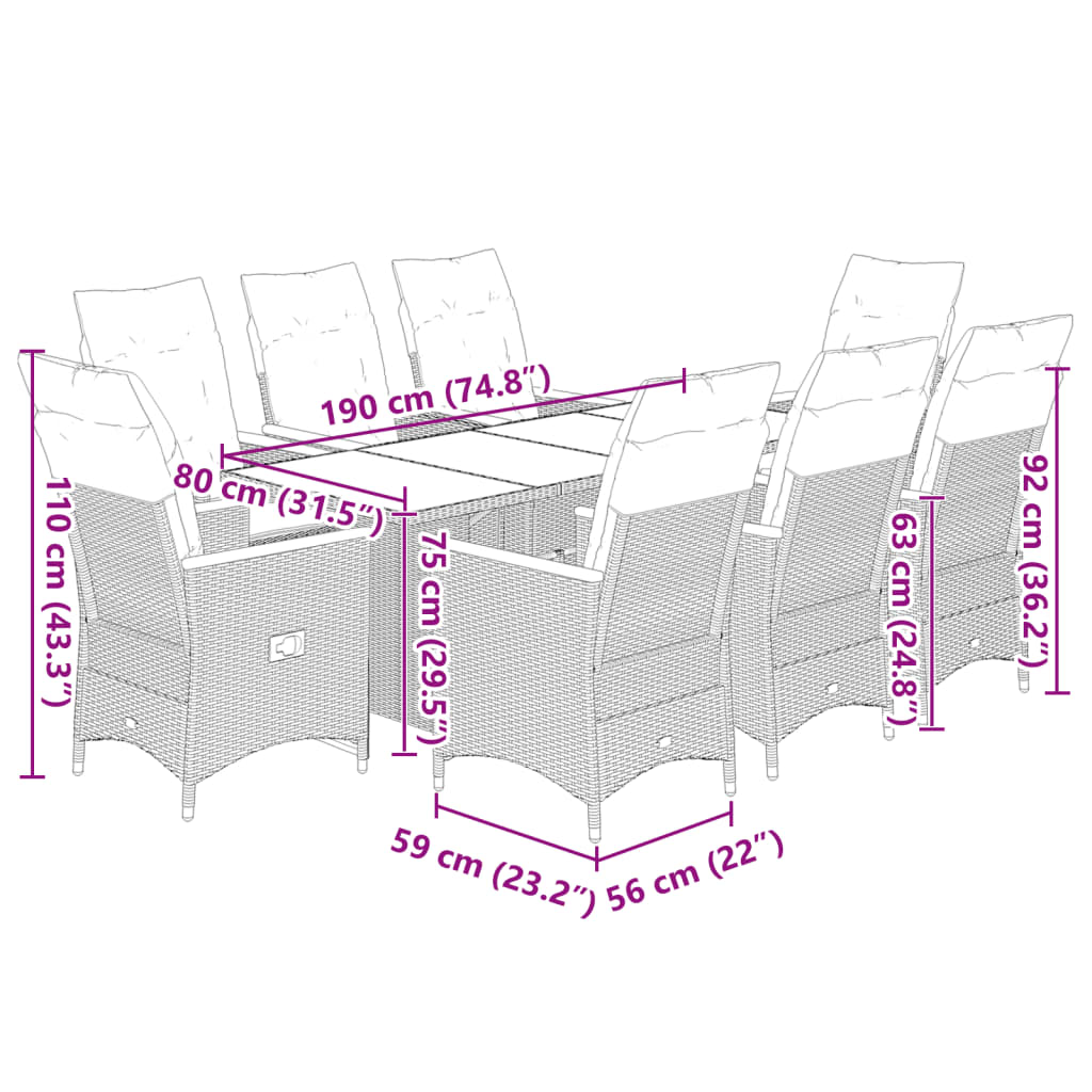 vidaXL Set bistro de grădină cu perne, 9 piese, gri, poliratan vidaXL Set bistro de grădină cu perne, 9 piese, gri, poliratan