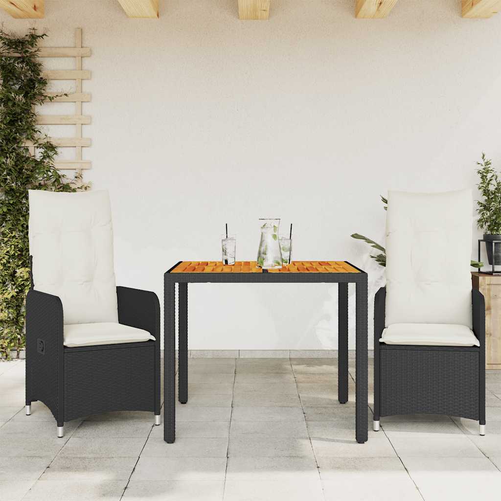 vidaXL Set bistro de grădină cu perne, 3 piese, negru, poliratan vidaXL Set bistro de grădină cu perne, 3 piese, negru, poliratan