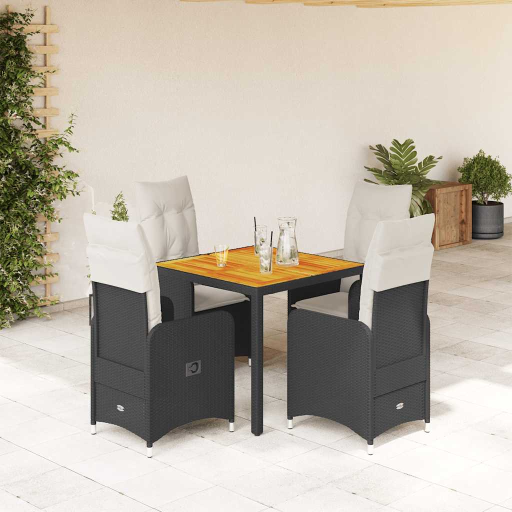 vidaXL Set bistro de grădină cu perne, 5 piese, negru, poliratan vidaXL Set bistro de grădină cu perne, 5 piese, negru, poliratan