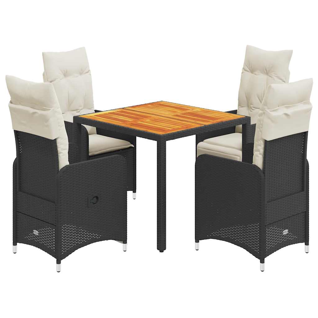 vidaXL Set bistro de grădină cu perne, 5 piese, negru, poliratan vidaXL Set bistro de grădină cu perne, 5 piese, negru, poliratan