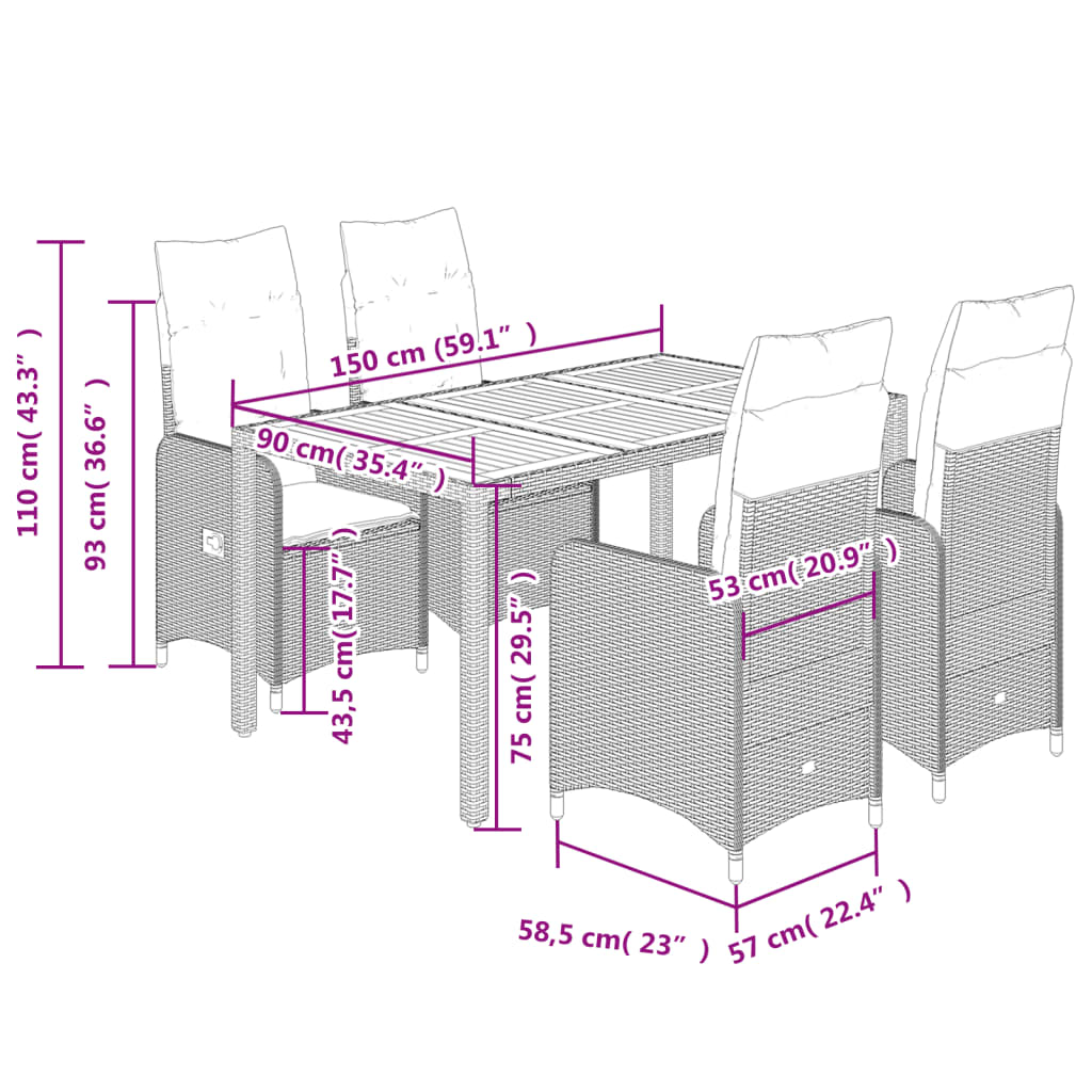 vidaXL Set bistro de grădină cu perne, 5 piese, negru, poliratan vidaXL Set bistro de grădină cu perne, 5 piese, negru, poliratan