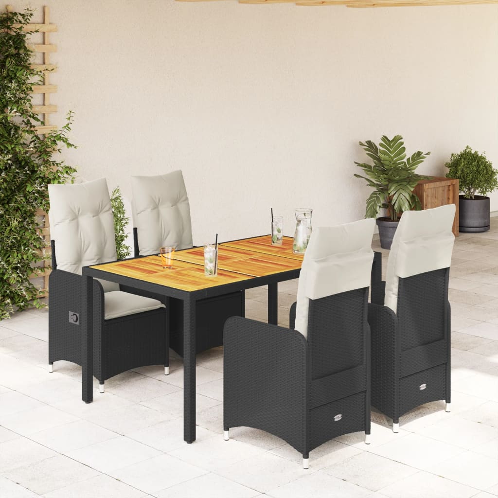 vidaXL Set bistro de grădină cu perne, 5 piese, negru, poliratan vidaXL Set bistro de grădină cu perne, 5 piese, negru, poliratan