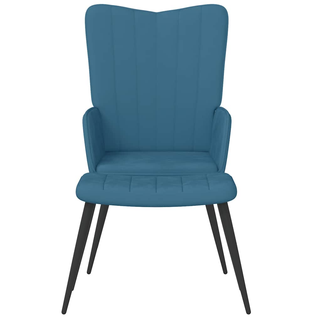 vidaXL Scaun de relaxare cu taburet, albastru, catifea vidaXL Scaun de relaxare cu taburet, albastru, catifea