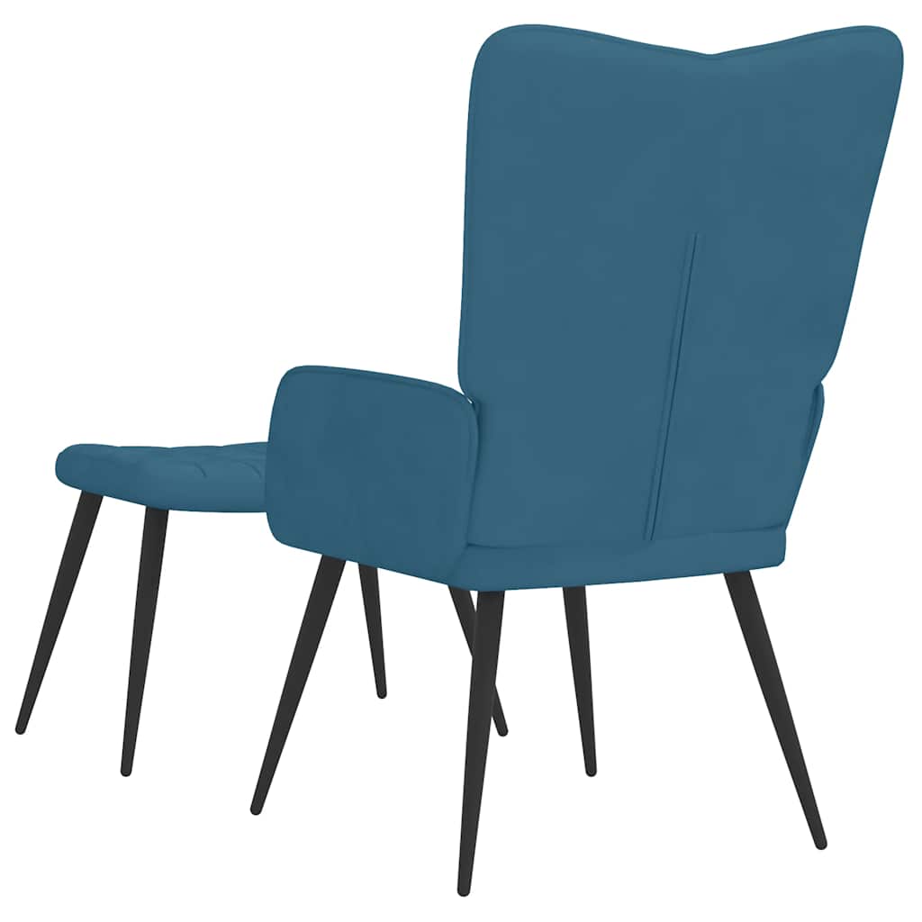 vidaXL Scaun de relaxare cu taburet, albastru, catifea vidaXL Scaun de relaxare cu taburet, albastru, catifea