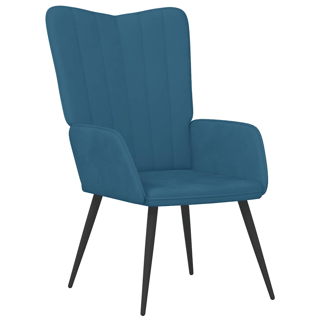 vidaXL Scaun de relaxare cu taburet, albastru, catifea vidaXL Scaun de relaxare cu taburet, albastru, catifea