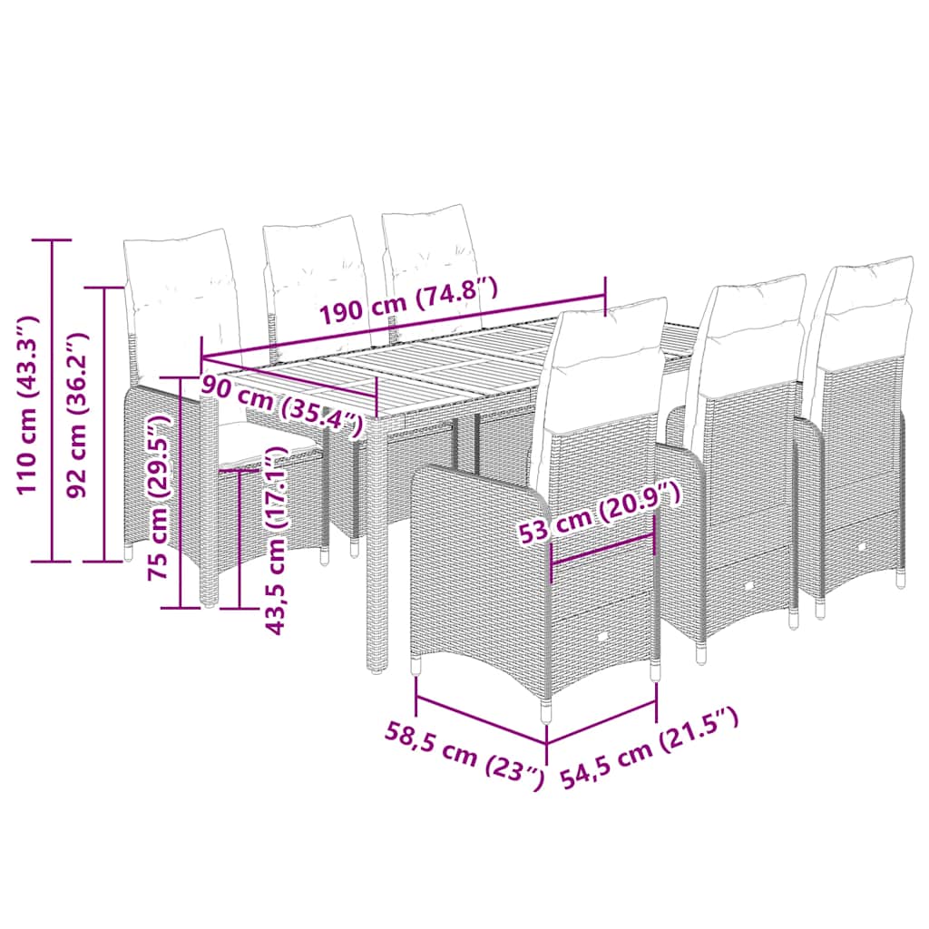 vidaXL Set bistro de grădină, 7 piese, cu perne, negru, poliratan vidaXL Set bistro de grădină, 7 piese, cu perne, negru, poliratan
