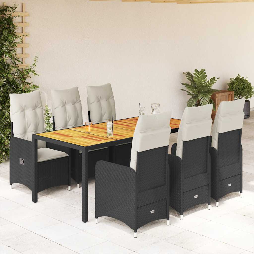 vidaXL Set bistro de grădină, 7 piese, cu perne, negru, poliratan vidaXL Set bistro de grădină, 7 piese, cu perne, negru, poliratan