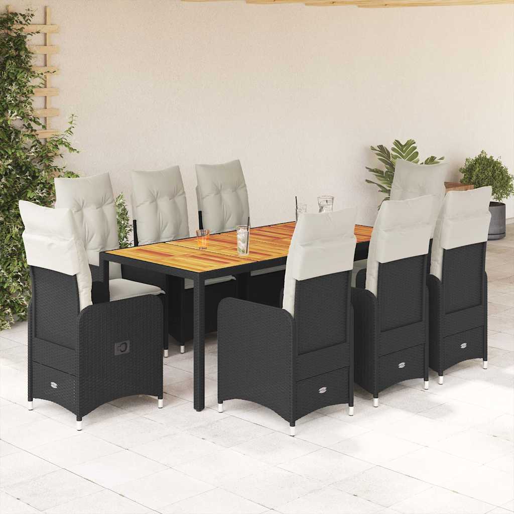 vidaXL Set bistro de grădină, 9 piese, cu perne, negru, poliratan vidaXL Set bistro de grădină, 9 piese, cu perne, negru, poliratan