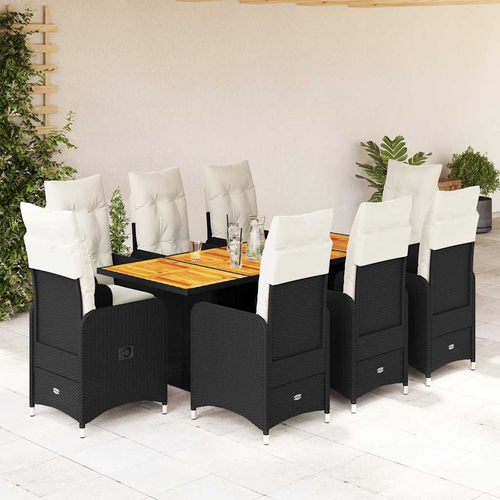 vidaXL Set bistro de grădină, 9 piese, cu perne, negru, poliratan vidaXL Set bistro de grădină, 9 piese, cu perne, negru, poliratan