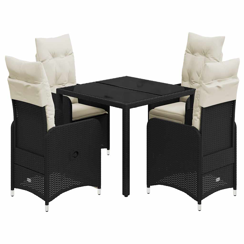 vidaXL Set bistro de grădină cu perne, 5 piese, negru, poliratan vidaXL Set bistro de grădină cu perne, 5 piese, negru, poliratan
