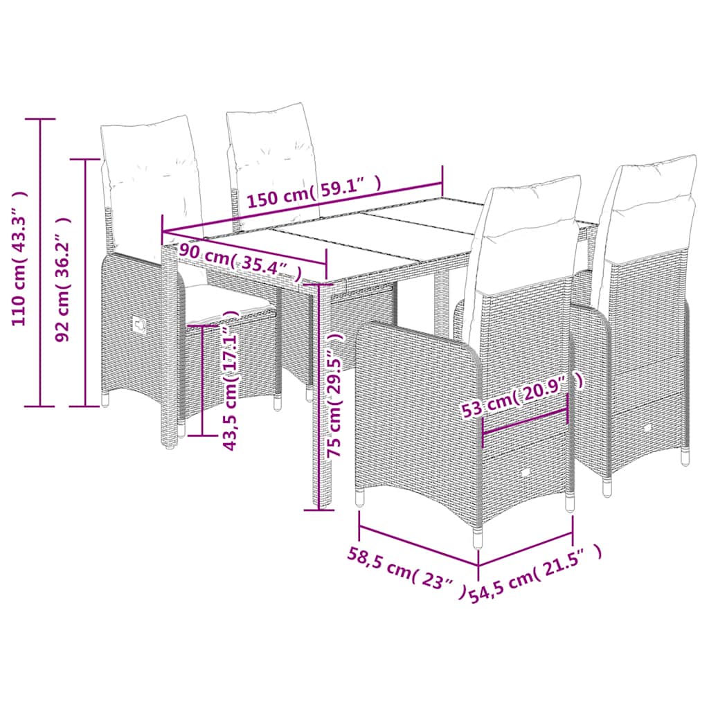 vidaXL Set bistro de grădină cu perne, 5 piese, negru, poliratan vidaXL Set bistro de grădină cu perne, 5 piese, negru, poliratan