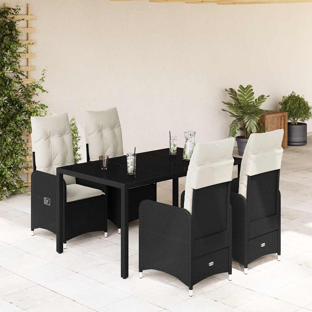 vidaXL Set bistro de grădină cu perne, 5 piese, negru, poliratan vidaXL Set bistro de grădină cu perne, 5 piese, negru, poliratan