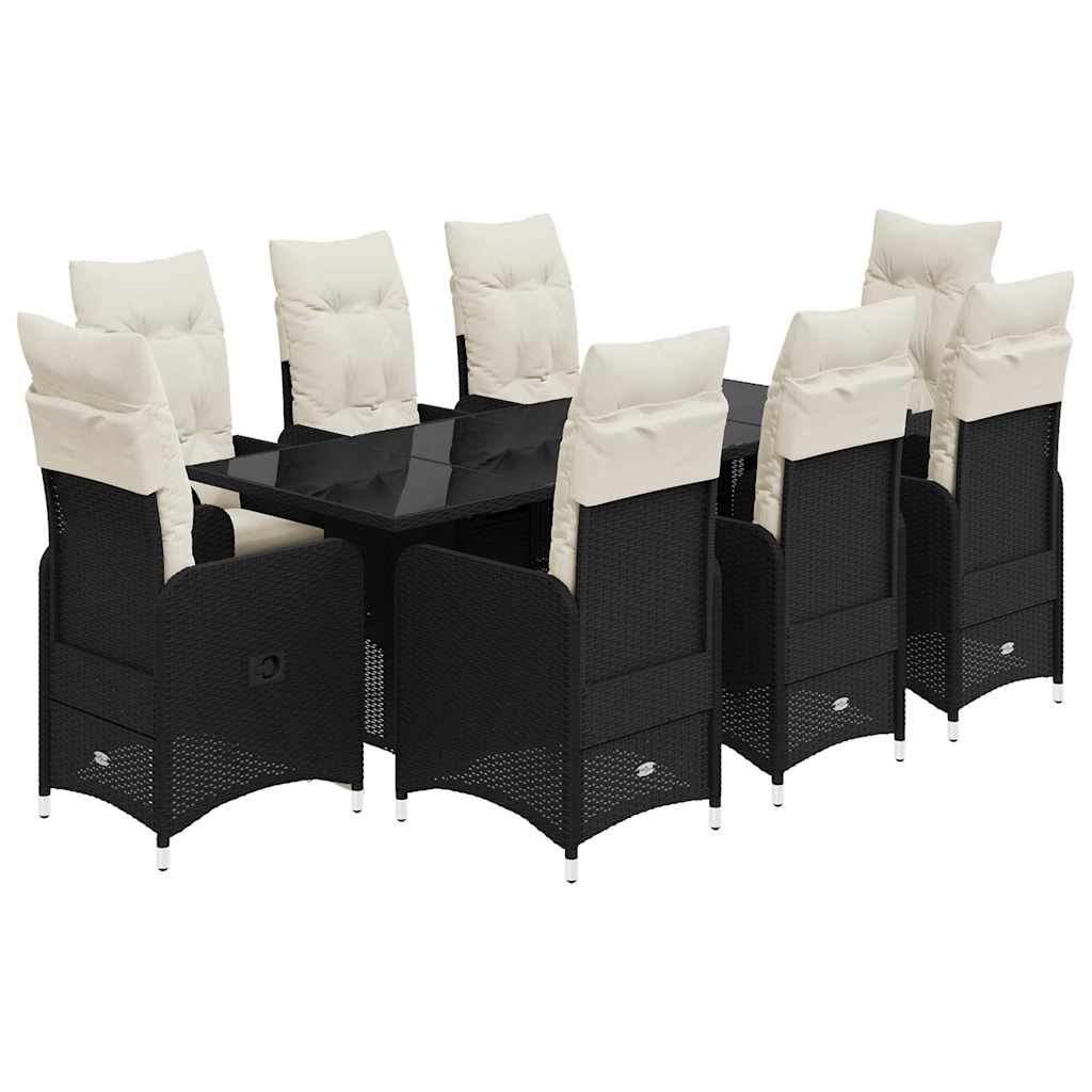 vidaXL Set bistro de grădină, 9 piese, cu perne, negru, poliratan vidaXL Set bistro de grădină, 9 piese, cu perne, negru, poliratan