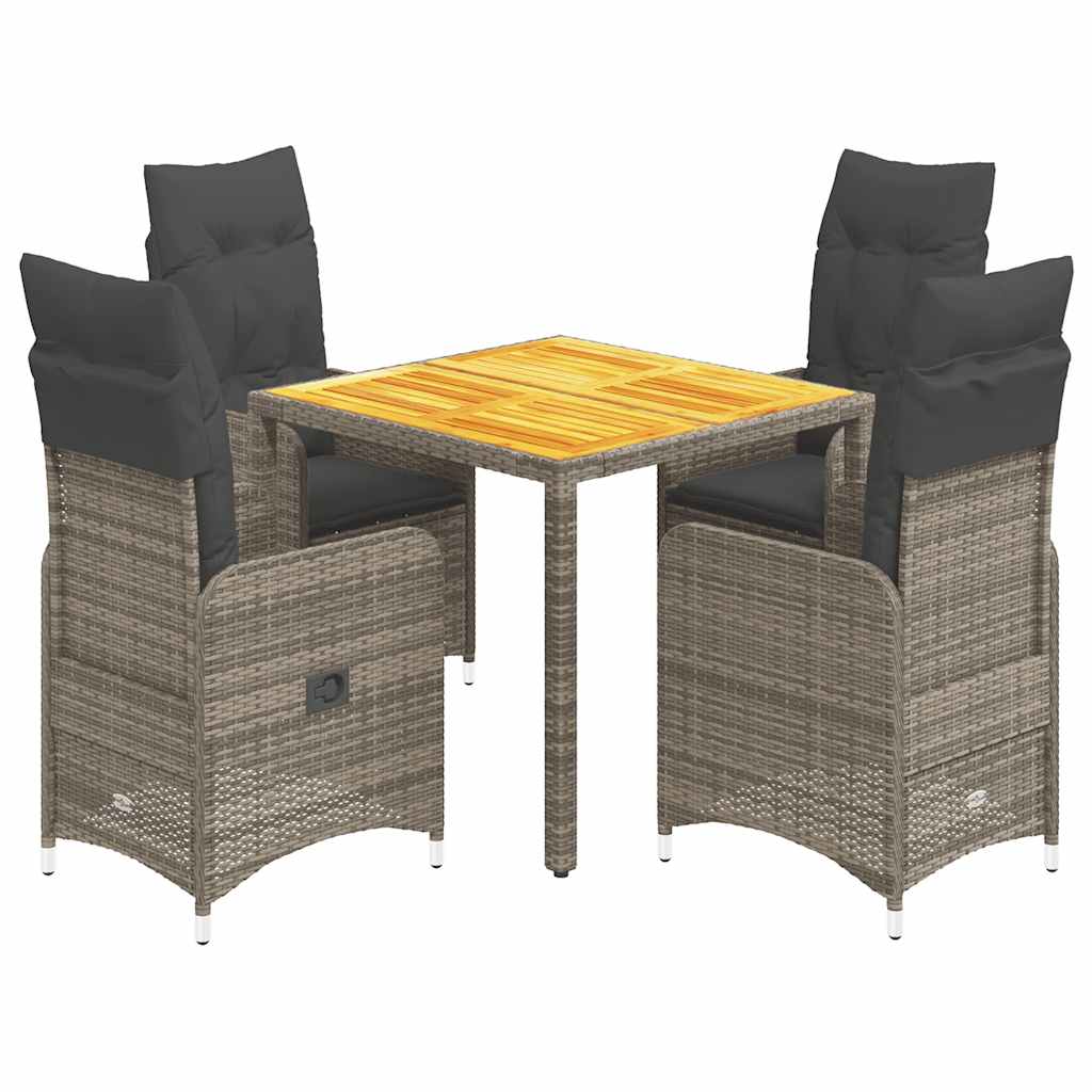 vidaXL Set bistro de grădină cu perne, 5 piese, gri, poliratan vidaXL Set bistro de grădină cu perne, 5 piese, gri, poliratan