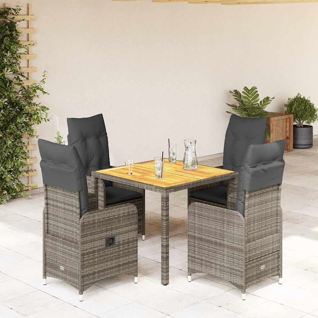 vidaXL Set bistro de grădină cu perne, 5 piese, gri, poliratan vidaXL Set bistro de grădină cu perne, 5 piese, gri, poliratan