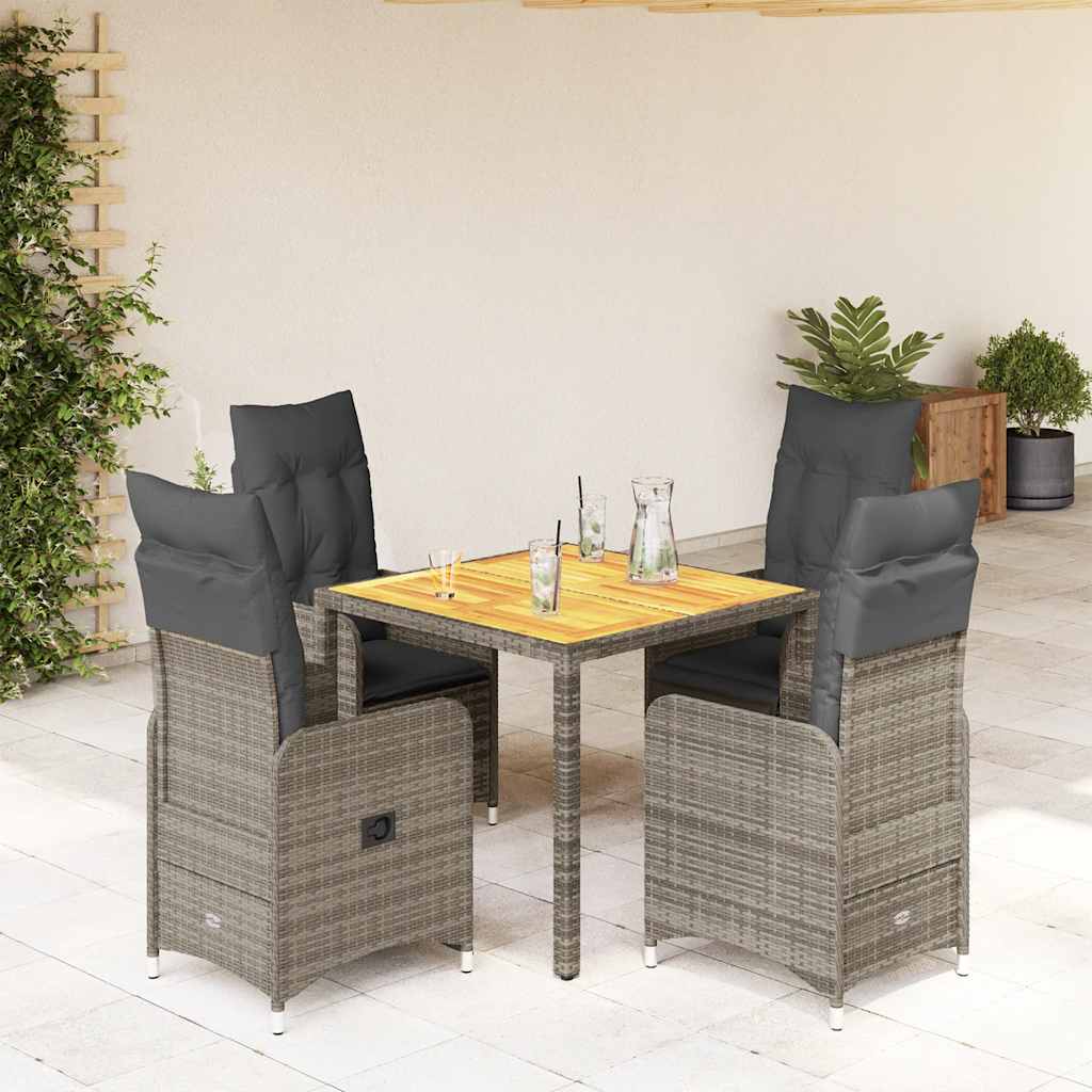 vidaXL Set bistro de grădină cu perne, 5 piese, gri, poliratan vidaXL Set bistro de grădină cu perne, 5 piese, gri, poliratan