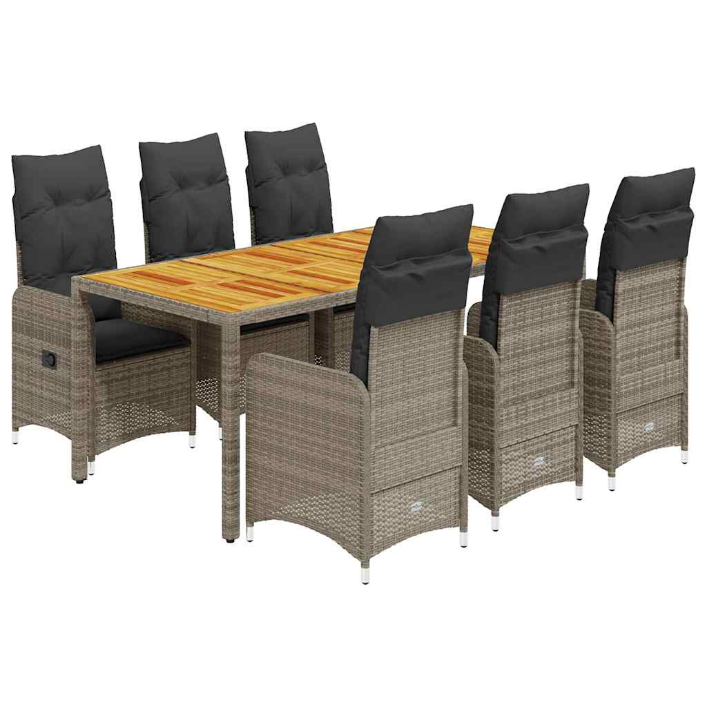 vidaXL Set bistro de grădină cu perne, 7 piese, gri, poliratan vidaXL Set bistro de grădină cu perne, 7 piese, gri, poliratan