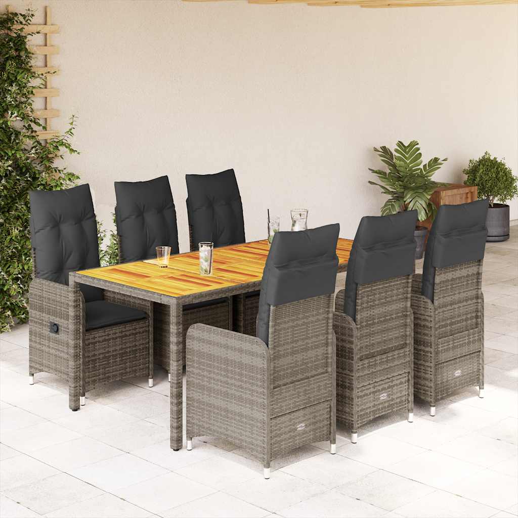 vidaXL Set bistro de grădină cu perne, 7 piese, gri, poliratan vidaXL Set bistro de grădină cu perne, 7 piese, gri, poliratan