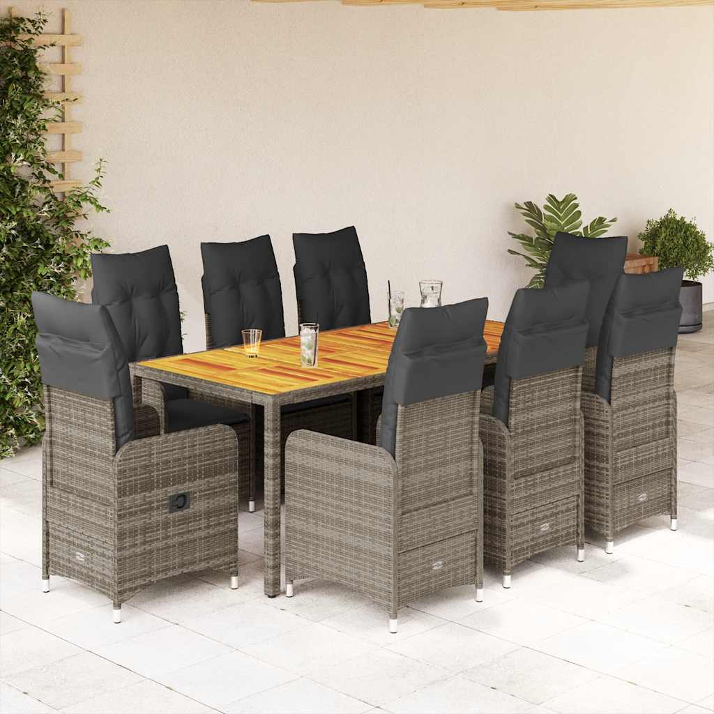 vidaXL Set bistro de grădină cu perne, 9 piese, gri, poliratan vidaXL Set bistro de grădină cu perne, 9 piese, gri, poliratan