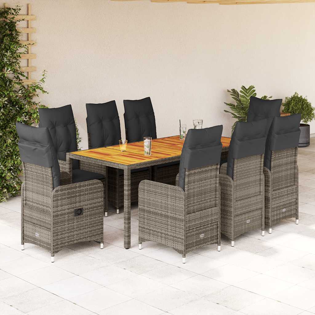 vidaXL Set bistro de grădină cu perne, 9 piese, gri, poliratan vidaXL Set bistro de grădină cu perne, 9 piese, gri, poliratan