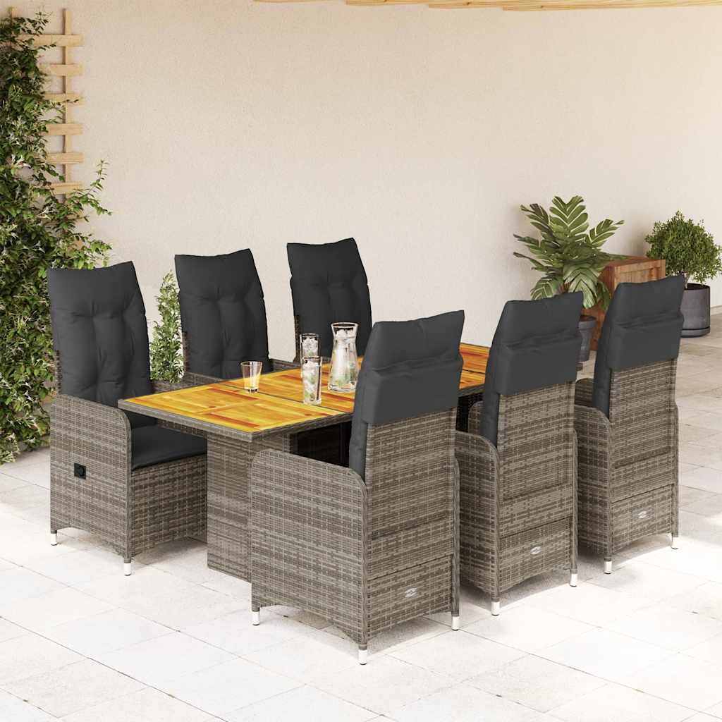 vidaXL Set bistro de grădină cu perne, 7 piese, gri, poliratan vidaXL Set bistro de grădină cu perne, 7 piese, gri, poliratan