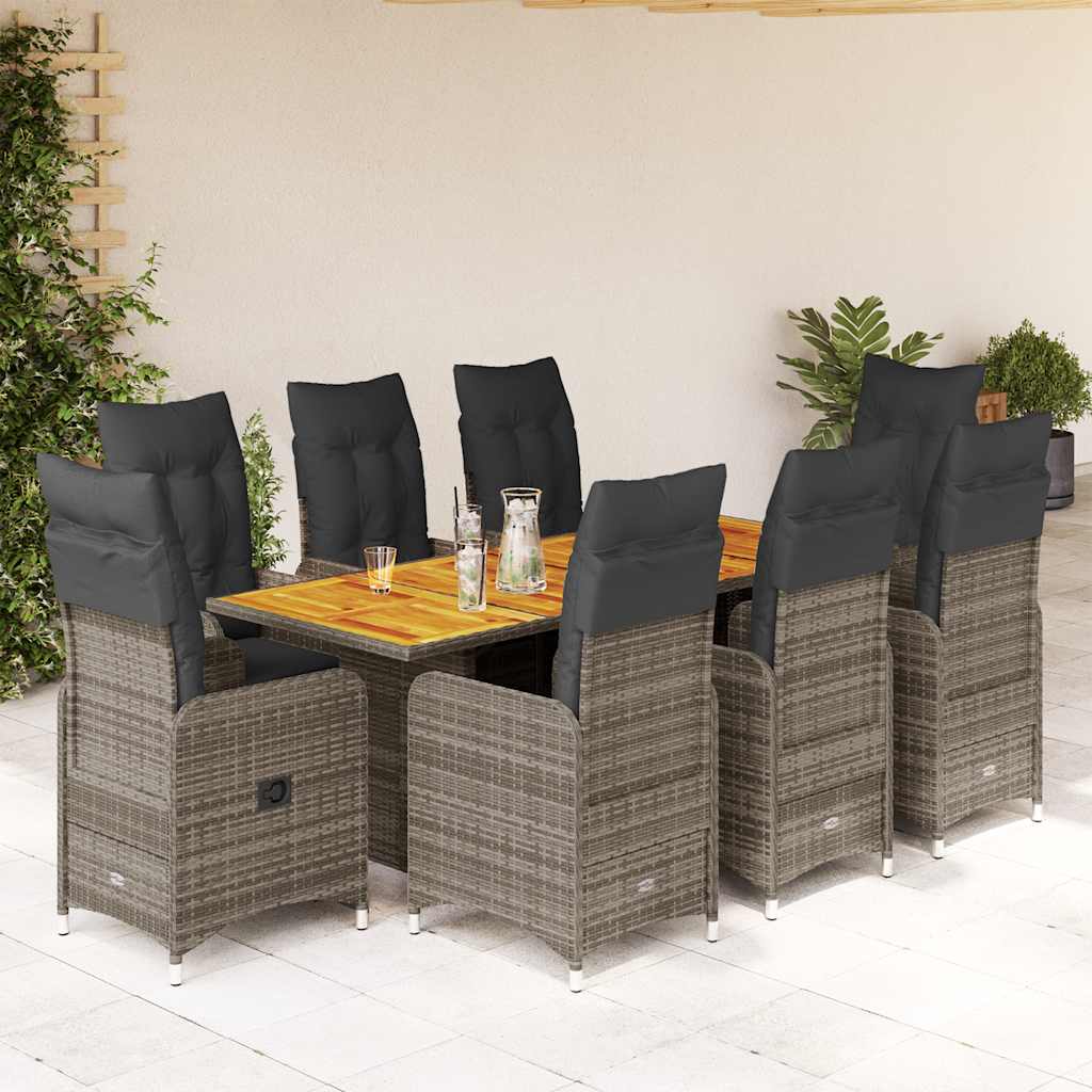 vidaXL Set bistro de grădină cu perne, 9 piese, gri, poliratan vidaXL Set bistro de grădină cu perne, 9 piese, gri, poliratan