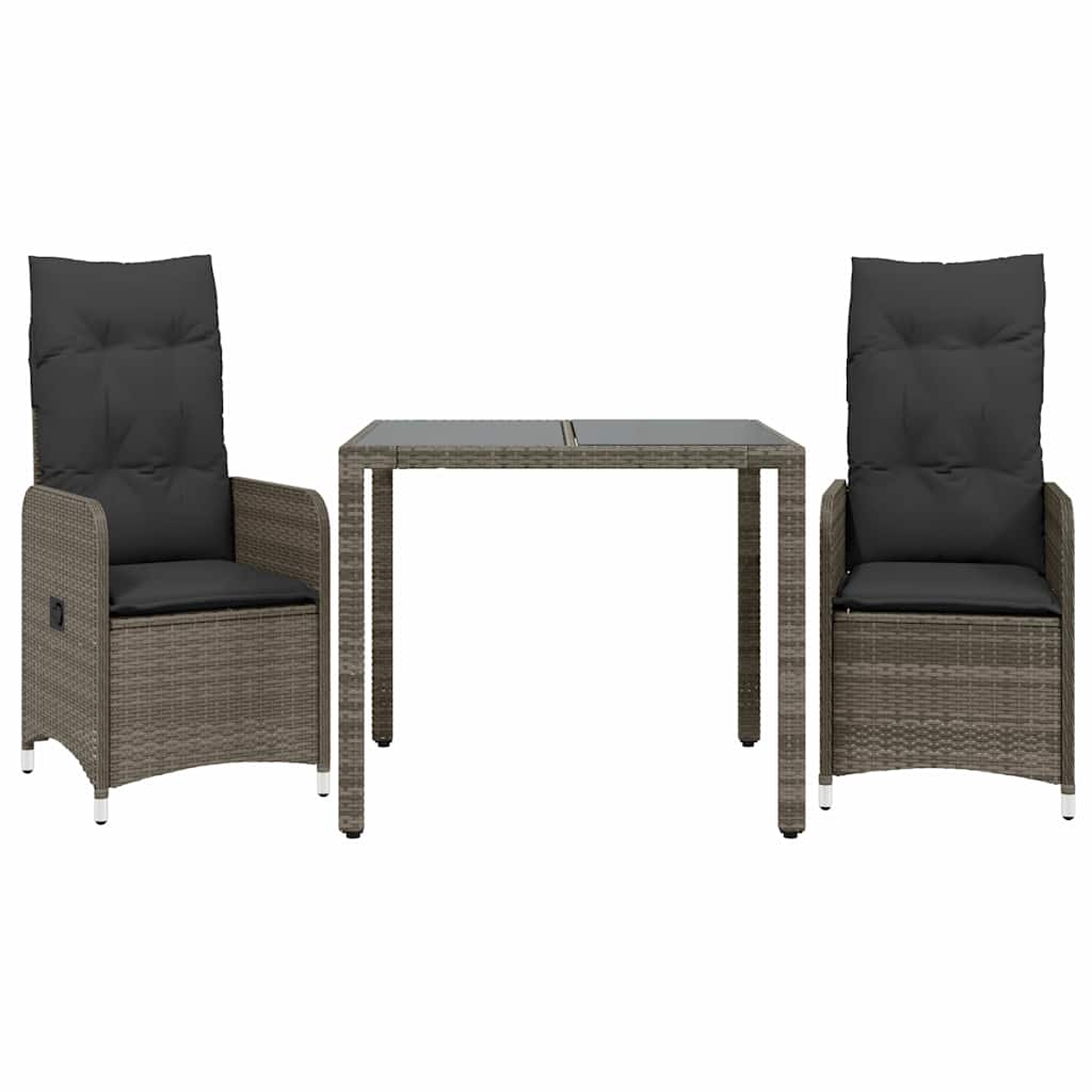 vidaXL Set bistro de grădină cu perne, 3 piese, gri, poliratan vidaXL Set bistro de grădină cu perne, 3 piese, gri, poliratan
