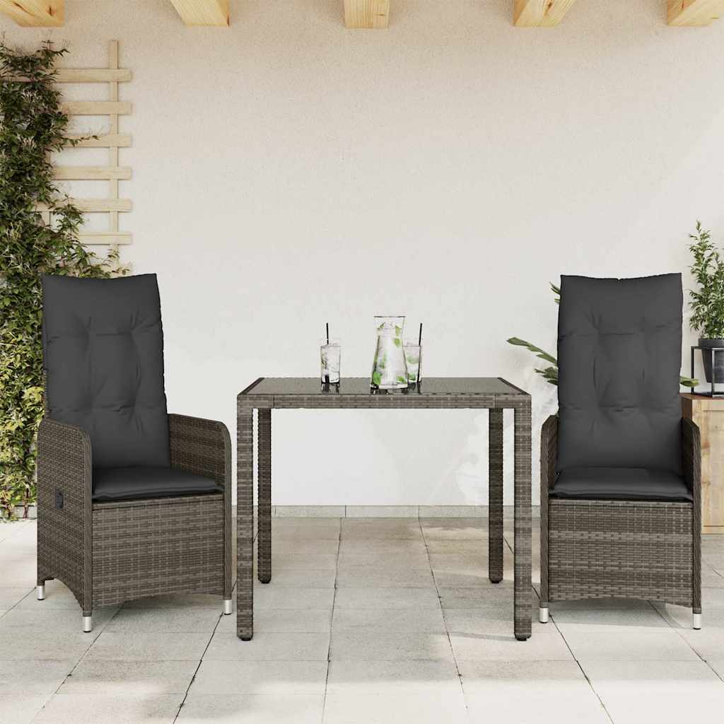 vidaXL Set bistro de grădină cu perne, 3 piese, gri, poliratan vidaXL Set bistro de grădină cu perne, 3 piese, gri, poliratan