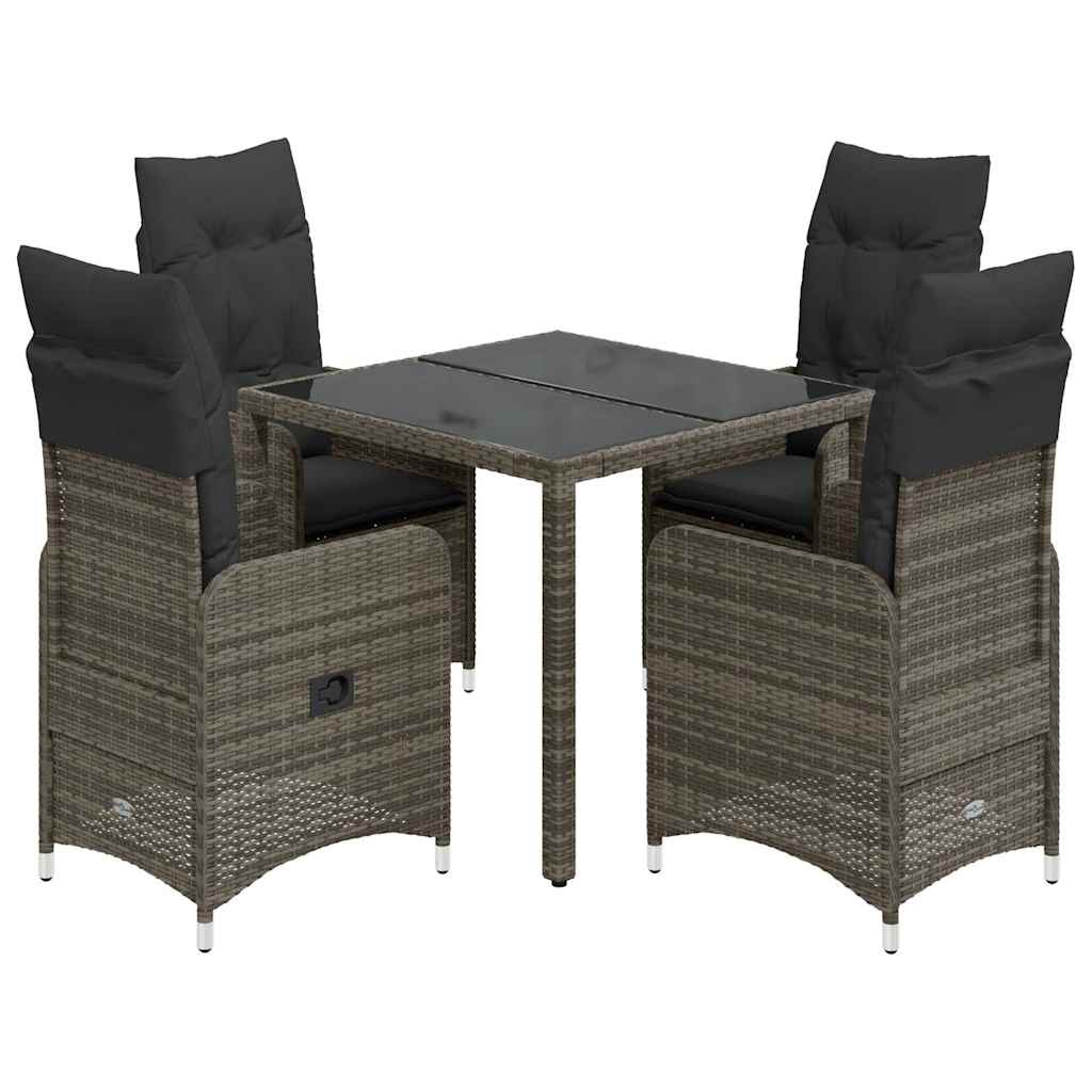 vidaXL Set bistro de grădină cu perne, 5 piese, gri, poliratan vidaXL Set bistro de grădină cu perne, 5 piese, gri, poliratan