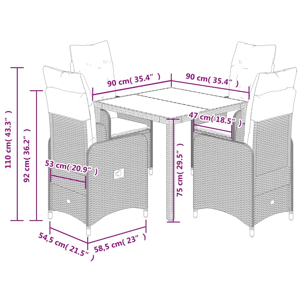 vidaXL Set bistro de grădină cu perne, 5 piese, gri, poliratan vidaXL Set bistro de grădină cu perne, 5 piese, gri, poliratan