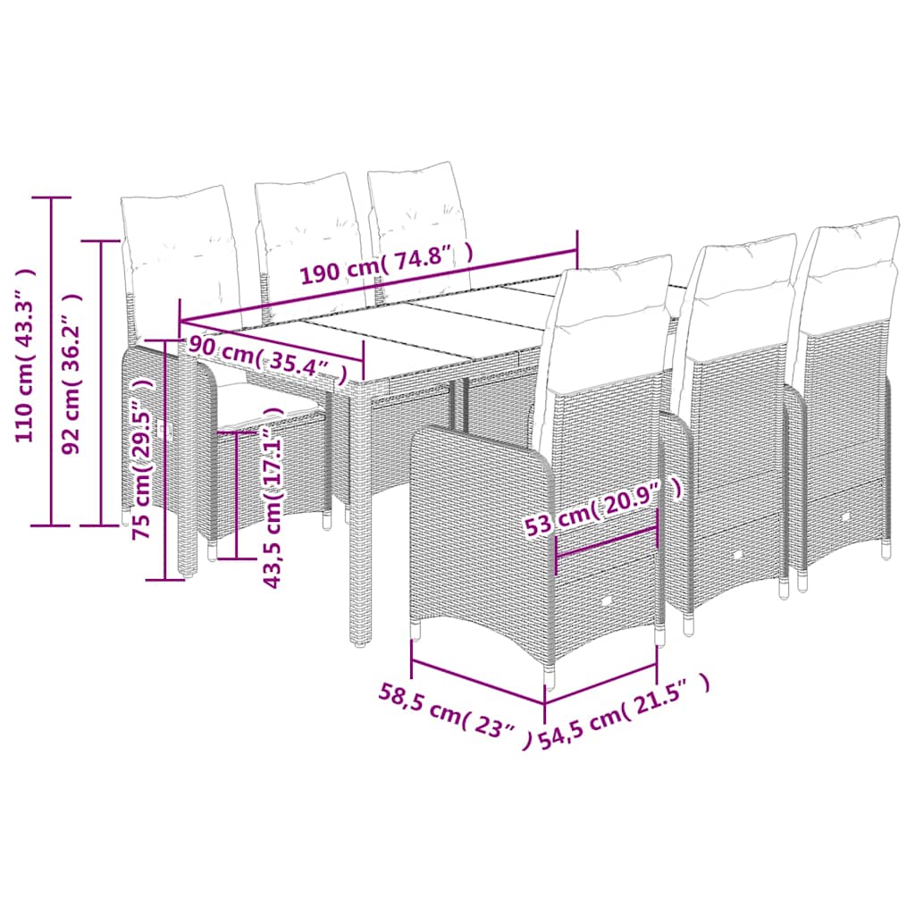 vidaXL Set bistro de grădină cu perne, 7 piese, gri, poliratan vidaXL Set bistro de grădină cu perne, 7 piese, gri, poliratan