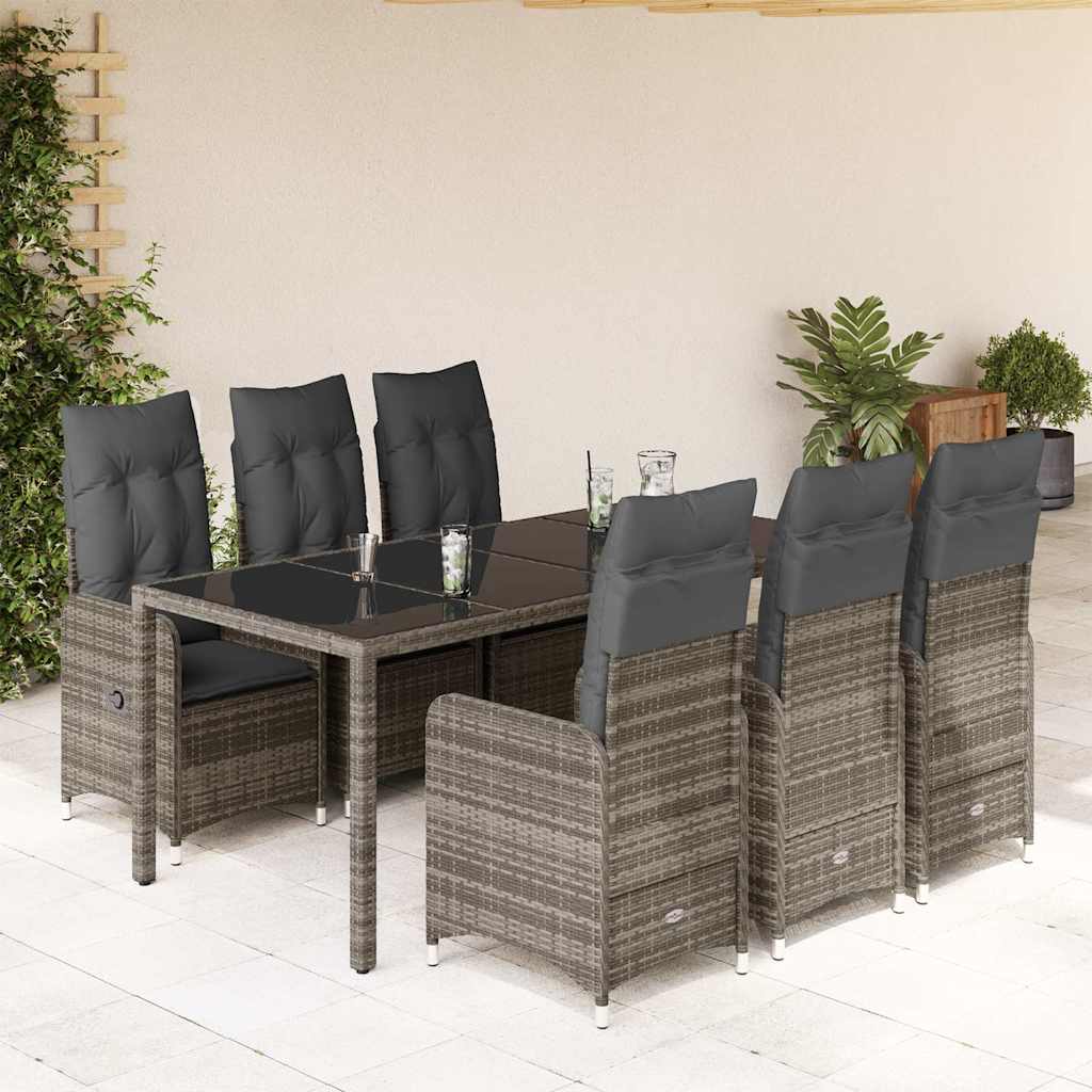 vidaXL Set bistro de grădină cu perne, 7 piese, gri, poliratan vidaXL Set bistro de grădină cu perne, 7 piese, gri, poliratan
